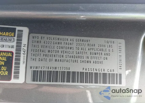 2009 Volkswagen Gti 2-Door from USA, damaged, VIN WVWFV71K49W137358